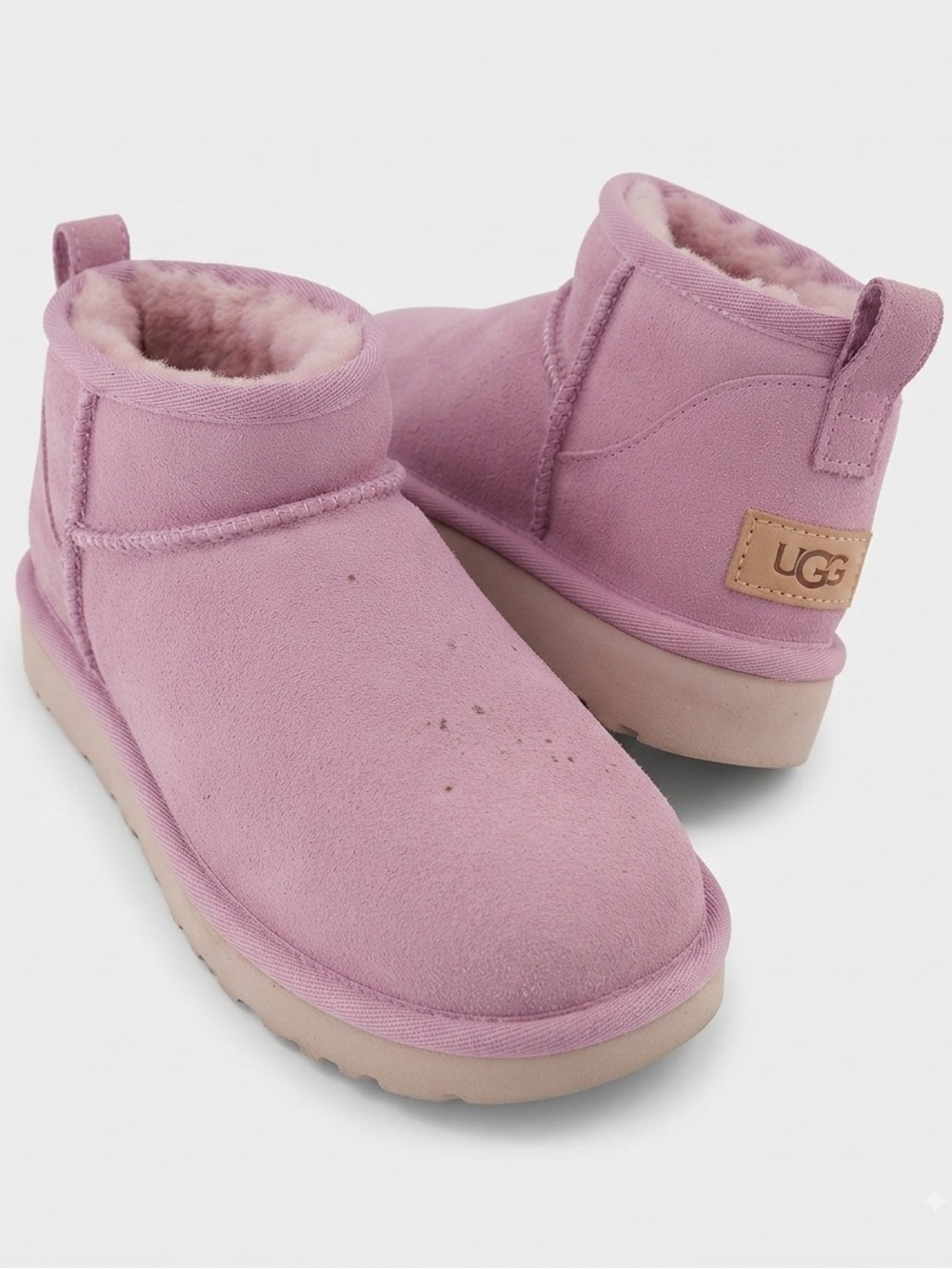 UGG Kids Pink Suede Mini Boot with Plush Shearling